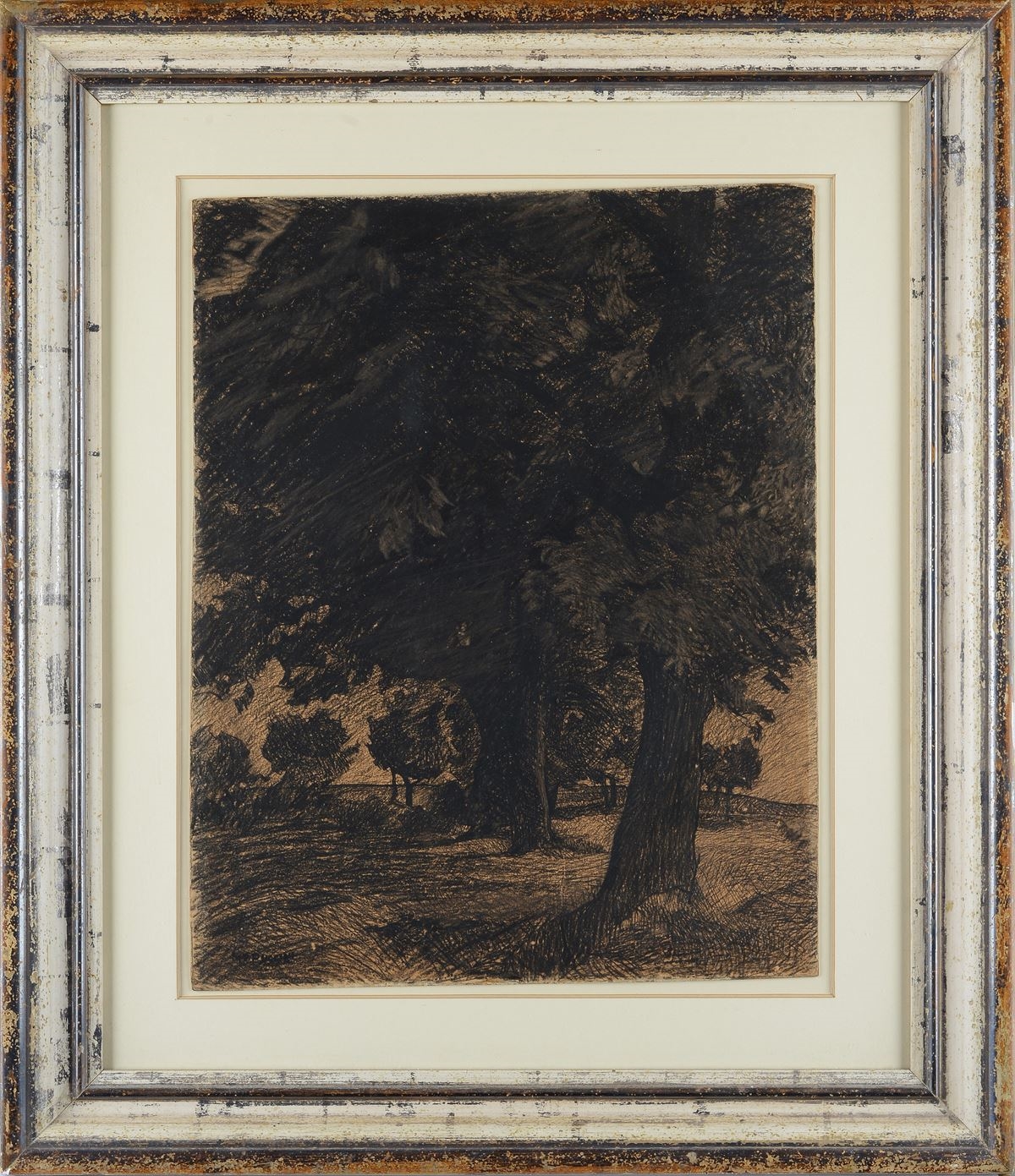 Artwork by Mario Puccini, Chestnut trees, Made of Charcoal On Cardboard