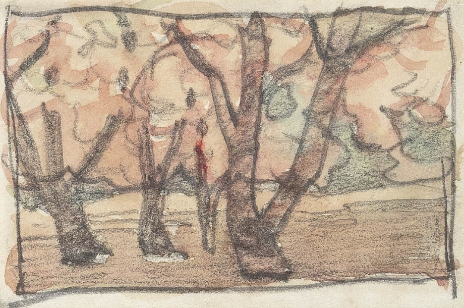 Artwork by Aoki Shigeru, Cherry blossoms, Made of pencil and watercolor on paper