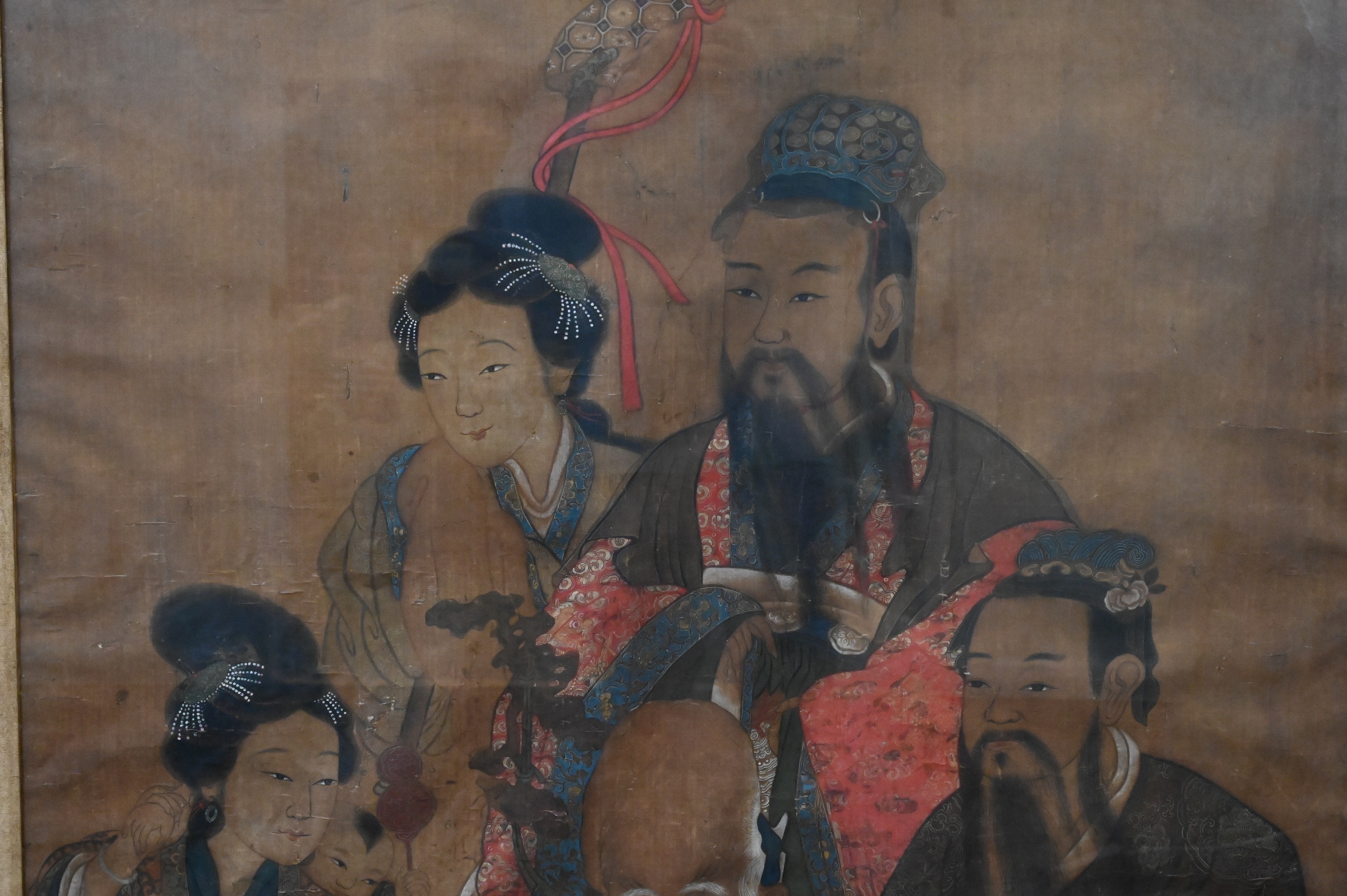 Artwork by Chinese School, Large Chinese Figural Group Scroll, Made of Watercolor Or Tempera On Silk