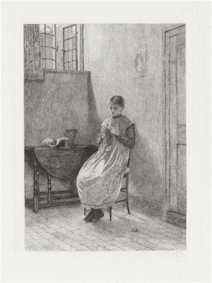 Meditating Young Knitter - Helen Allingham