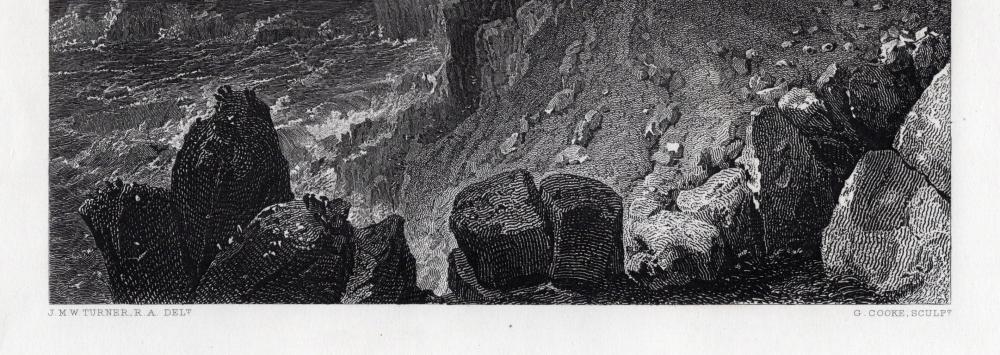 Artwork by Joseph Mallord William Turner, Rocky Shoreline at Land's End, Made of Antique Engraving On Wove Paper