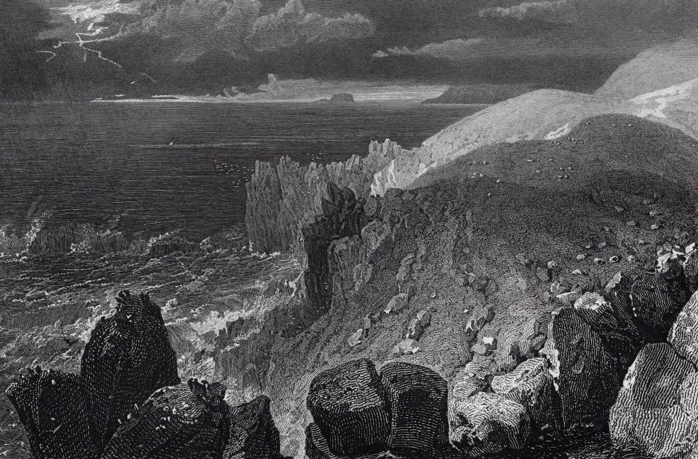 Artwork by Joseph Mallord William Turner, Rocky Shoreline at Land's End, Made of Antique Engraving On Wove Paper