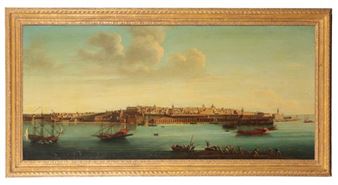 Valletta from Castel St. Angelo with the galleys of the Order and small craft alongside the barriera - Alberto Pullicino