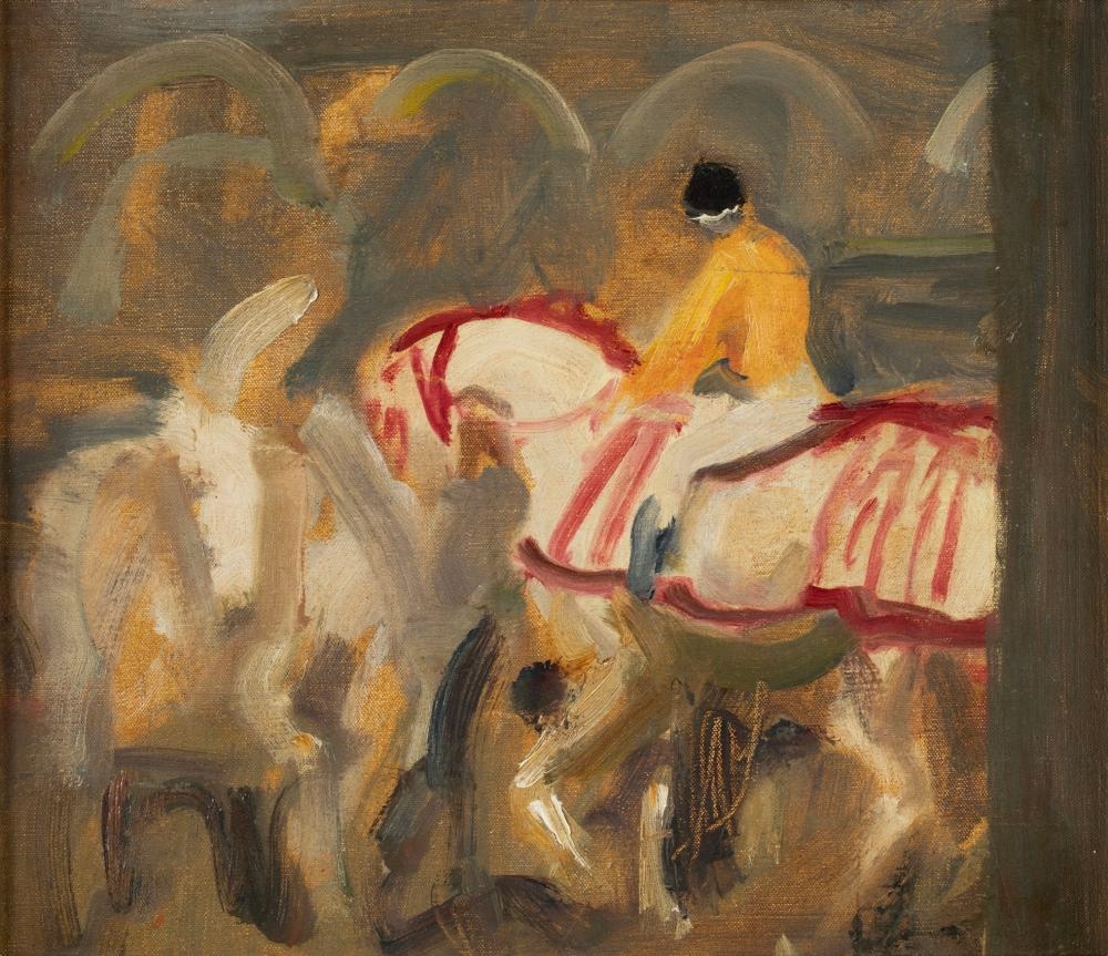 Artwork by Sir Alfred James Munnings, Study of the Windsor Greys, Made of Oil On Canvas Laid On Board