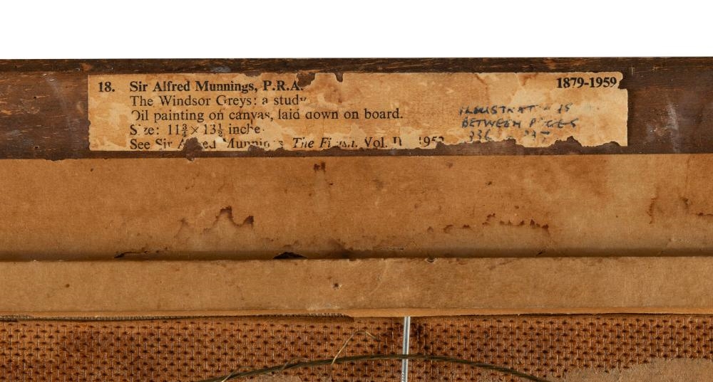 Artwork by Sir Alfred James Munnings, Study of the Windsor Greys, Made of Oil On Canvas Laid On Board