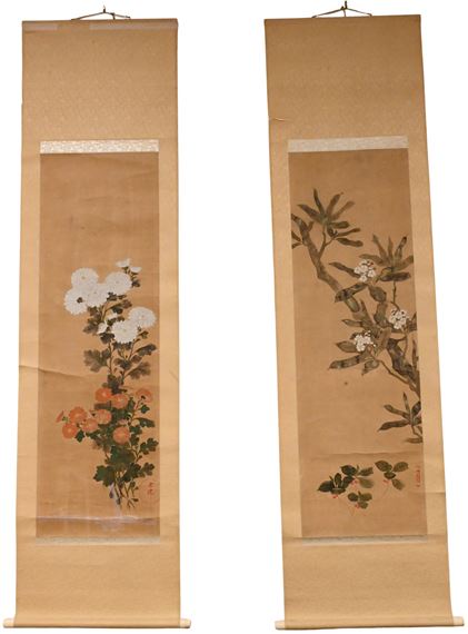 Two Antique Chinese Watercolor on Silk Scrolls by Chinese School