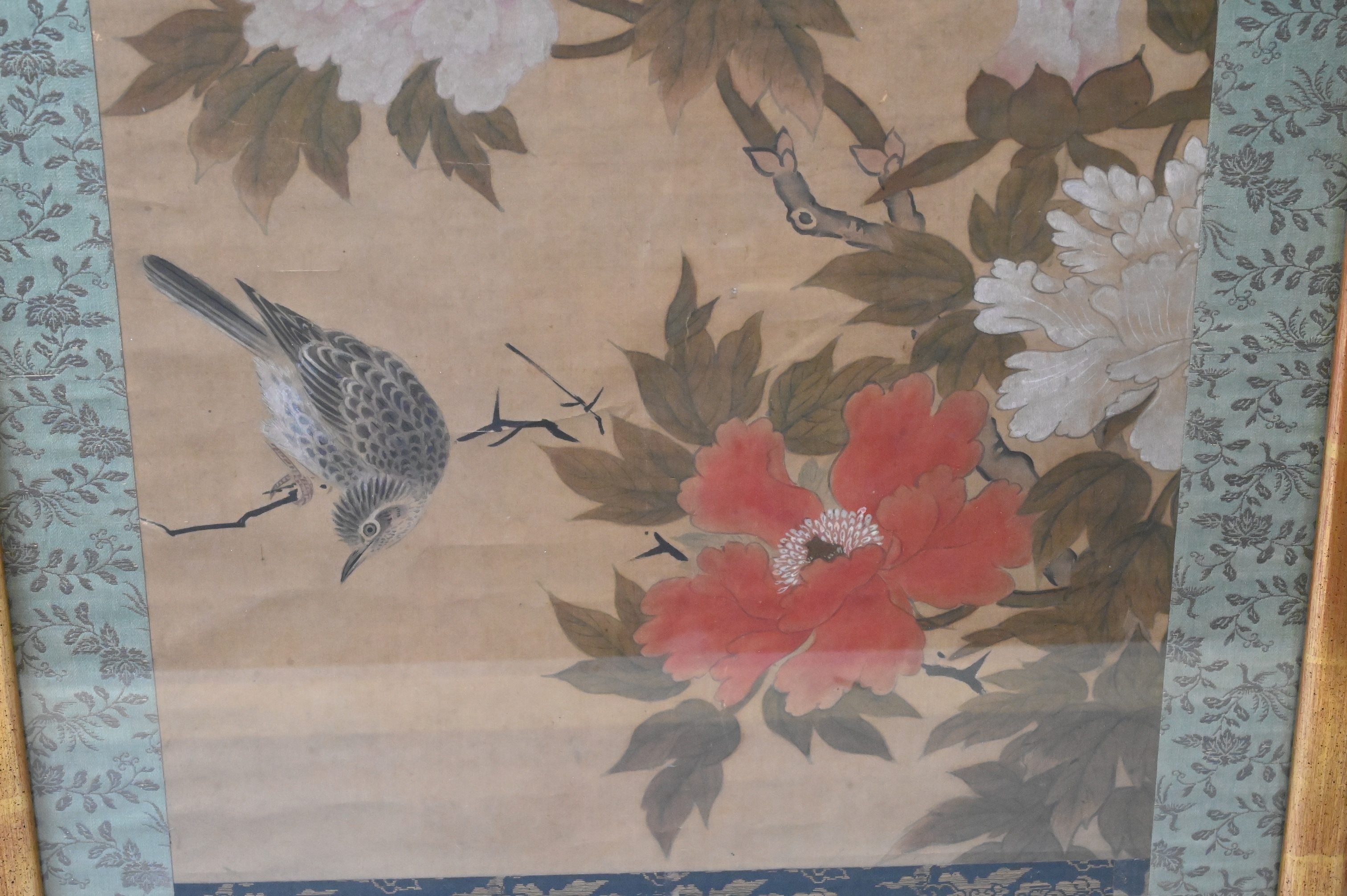 Artwork by Chinese School, Chinese Hanging Scroll Painting of Birds and Flowers, Made of Ink And Color On Silk