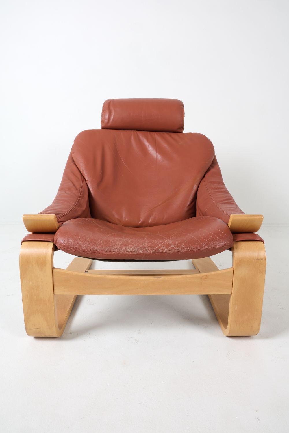 Artwork by Ake Fribyter, KROKEN CHAIR, Made of Beech frame with cognac leather upholstery