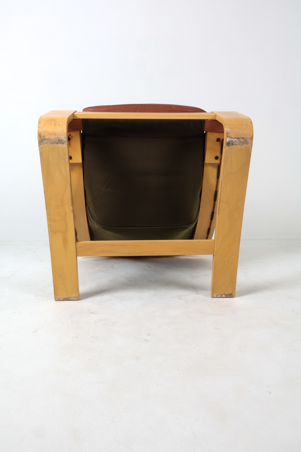 Artwork by Ake Fribyter, KROKEN CHAIR, Made of Beech frame with cognac leather upholstery