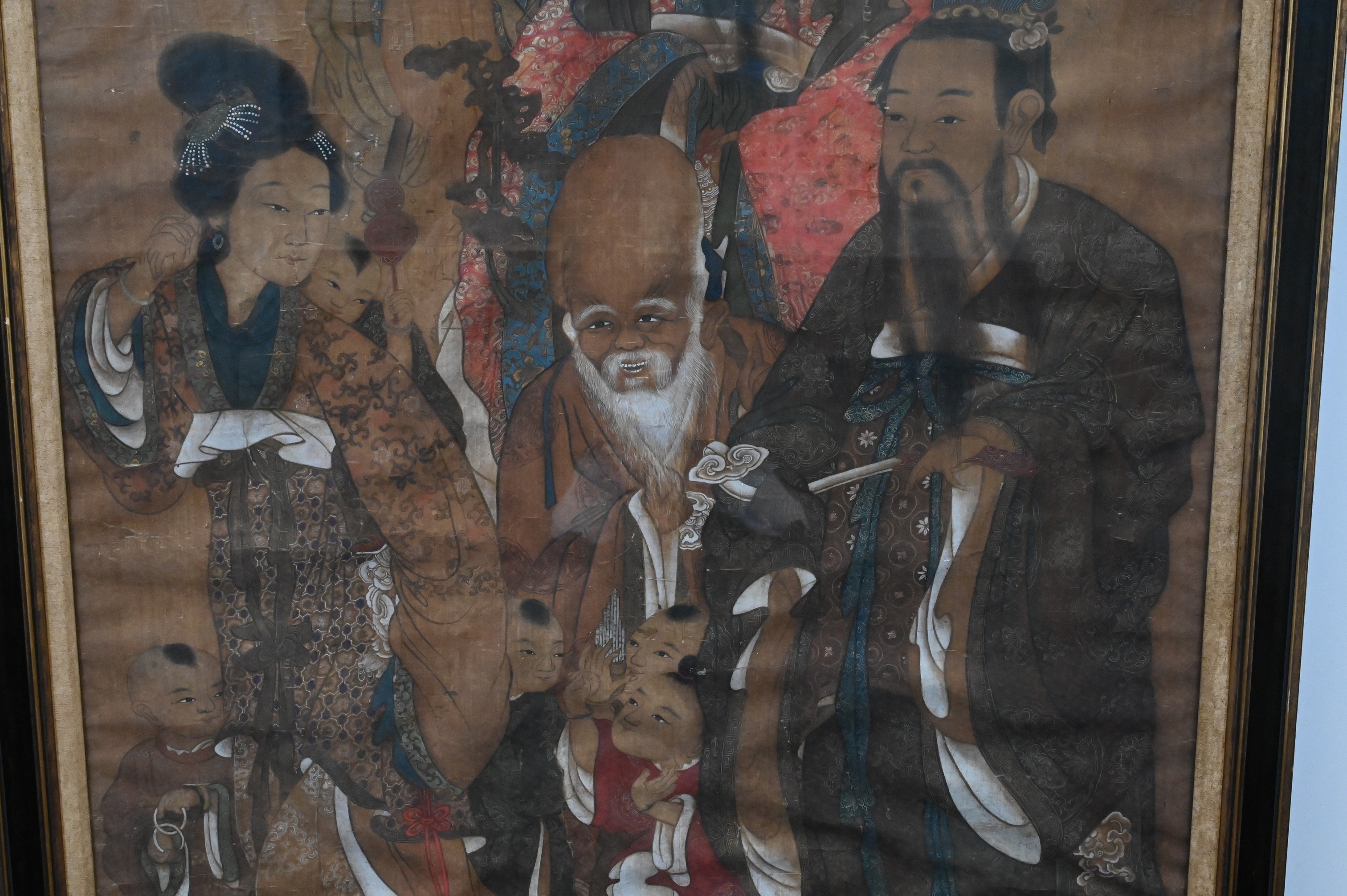 Artwork by Chinese School, Large Chinese Figural Group Scroll, Made of Watercolor Or Tempera On Silk