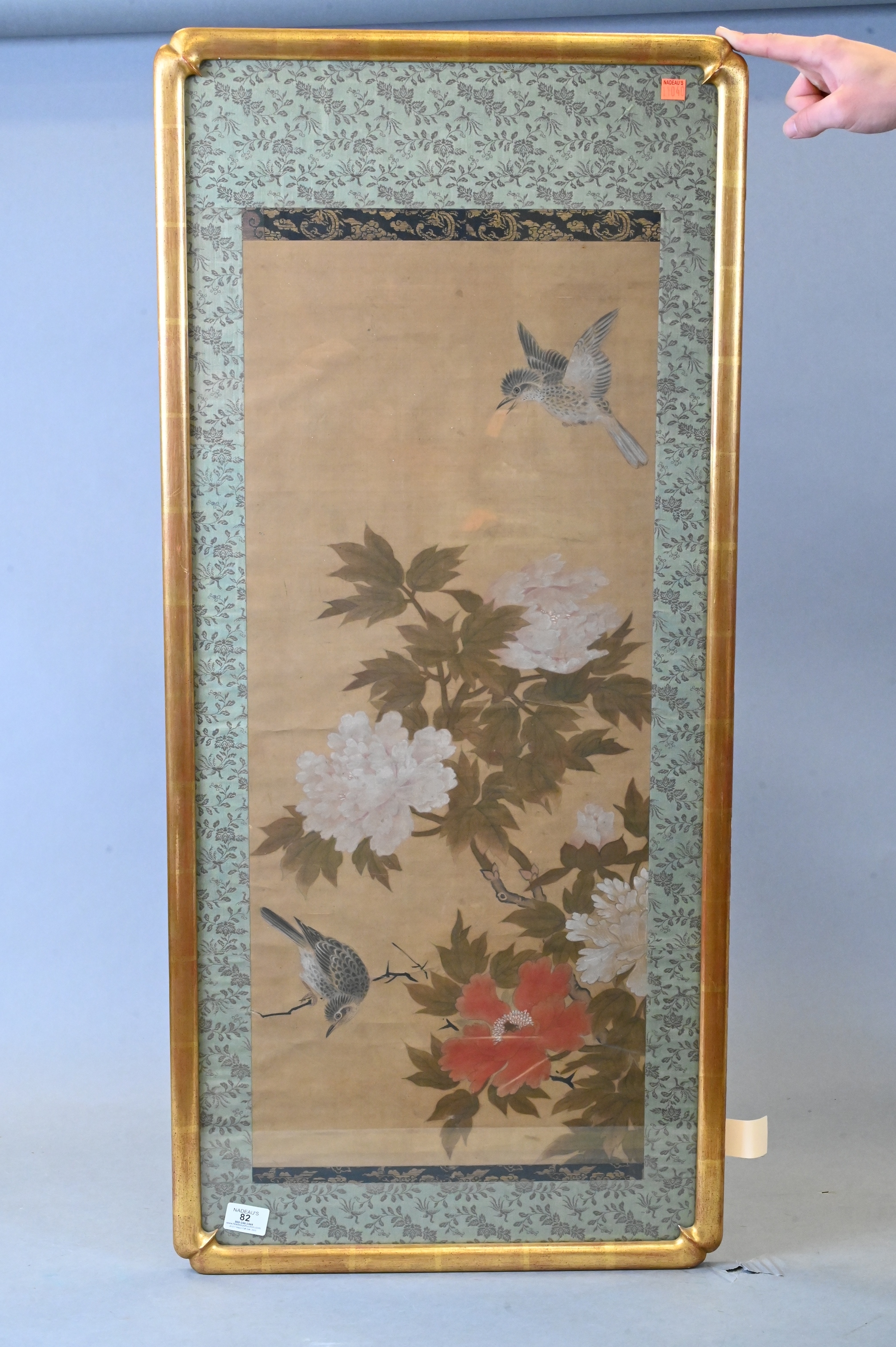 Artwork by Chinese School, Chinese Hanging Scroll Painting of Birds and Flowers, Made of Ink And Color On Silk