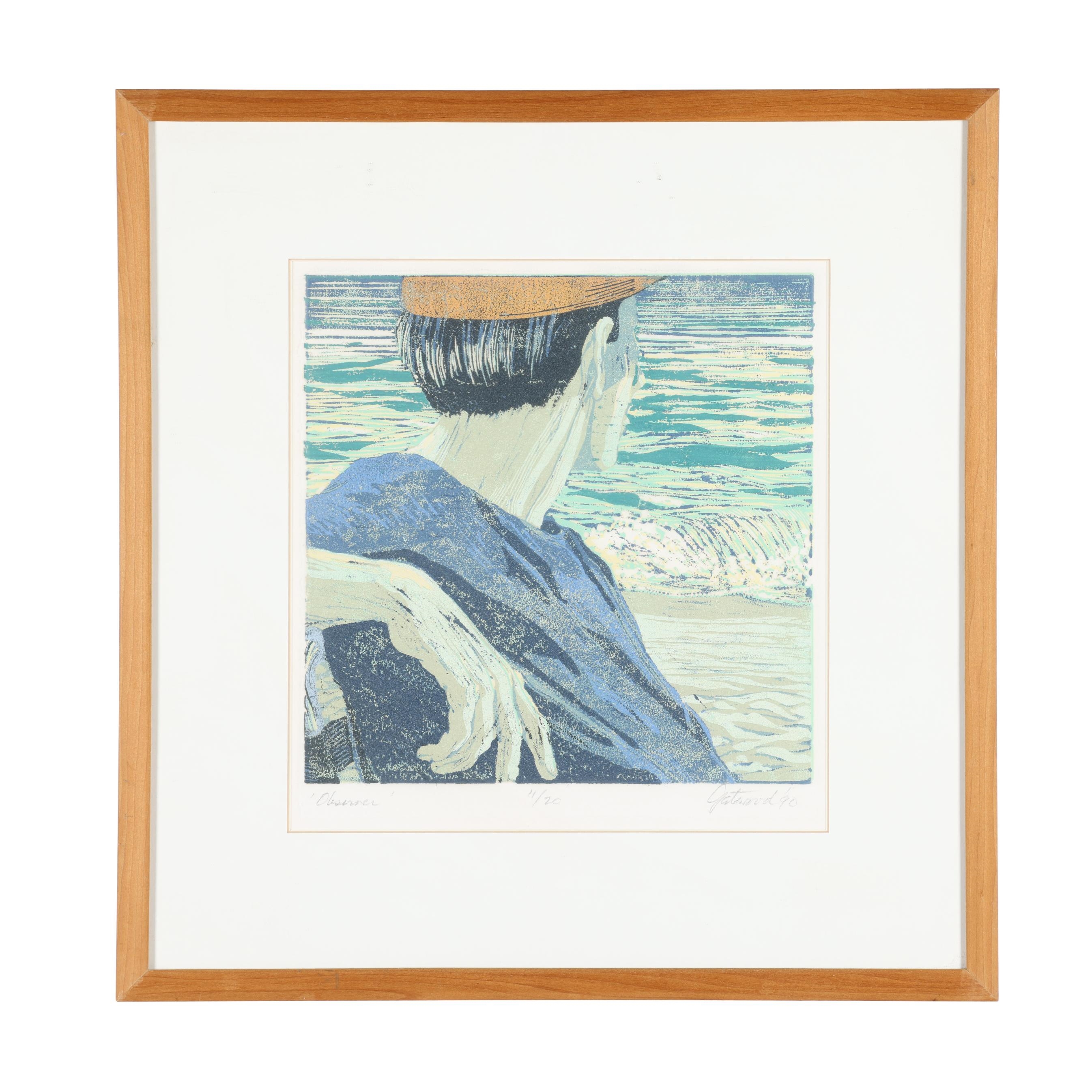 Artwork by Maud Gatewood, Observer, Made of Reduction Linocut In Colors