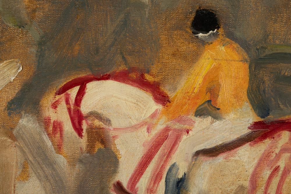 Artwork by Sir Alfred James Munnings, Study of the Windsor Greys, Made of Oil On Canvas Laid On Board