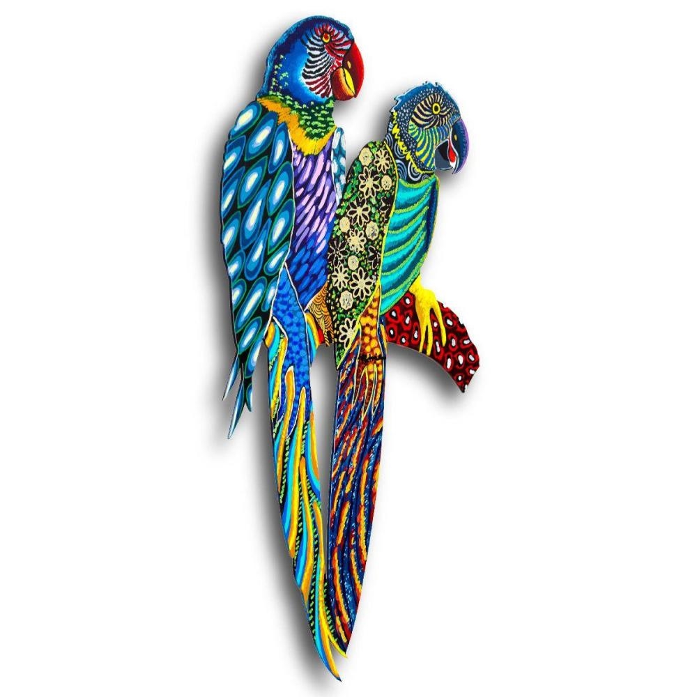 Artwork by Patricia Govezensky, Two Parrots, Made of Original Painting On Laser Cut Steel