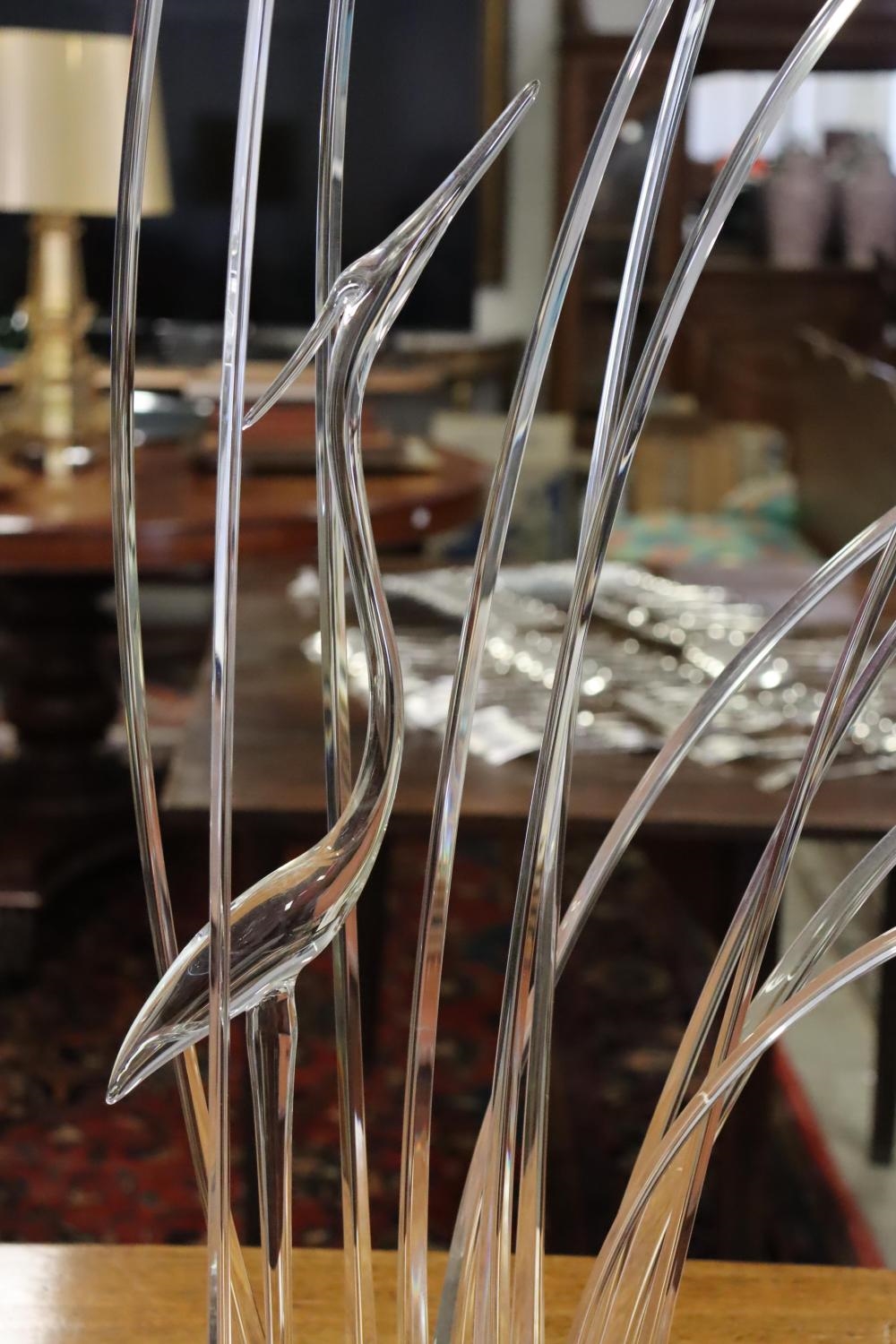 Guyol | glass sculpture of water bird & reeds | MutualArt