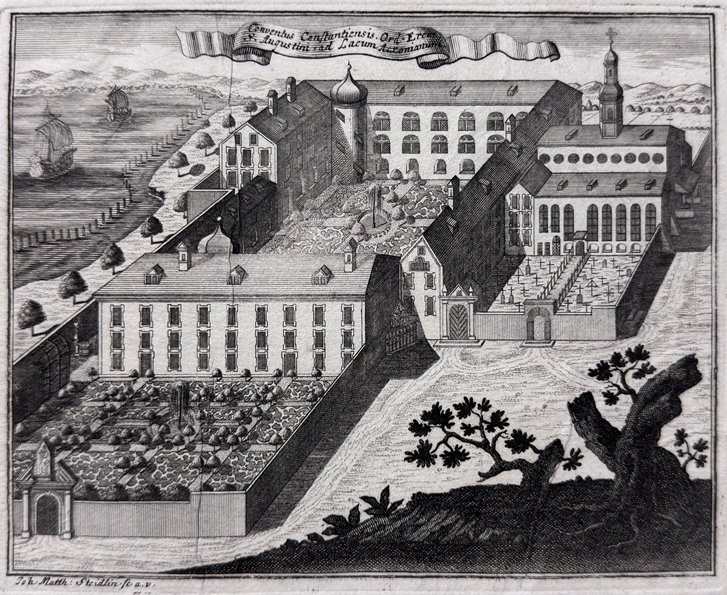 Artwork by Johann Matthias Steidlin, Ansicht auf das Augustiner-Eremiten Kloster in Konstanz, Made of Copper Engraving
