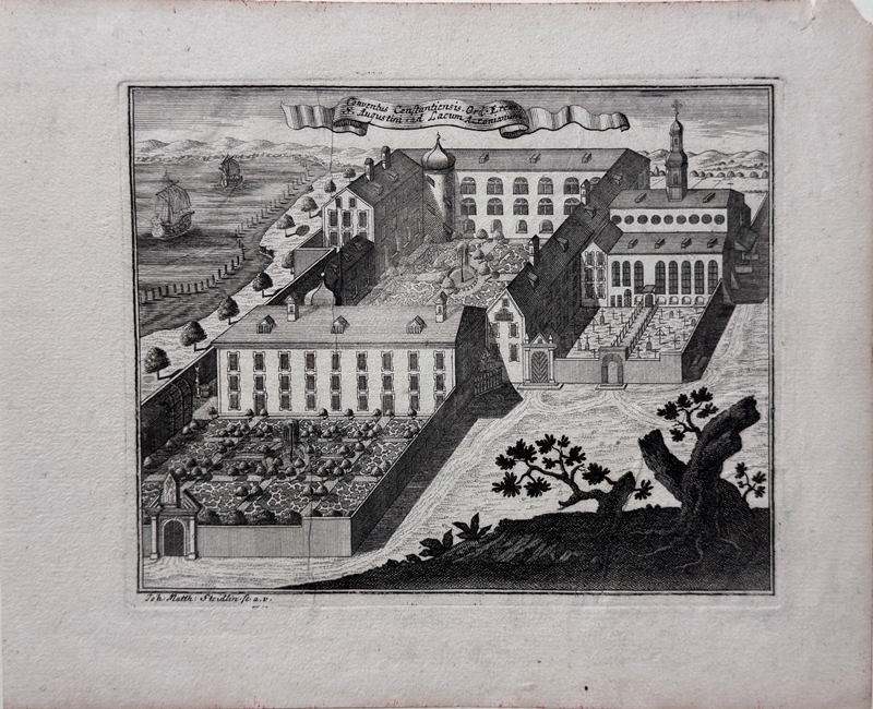 Artwork by Johann Matthias Steidlin, Ansicht auf das Augustiner-Eremiten Kloster in Konstanz, Made of Copper Engraving