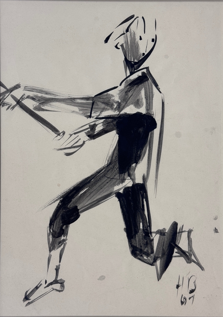 Artwork by Hans Breinlinger, Figur in Aktion, Made of Ink On Paper
