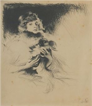 Woman with a Small Dog - Carl Josef Bauer