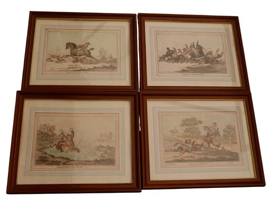 Hounds Throwing Off, Hounds in Full Cry, Hounds Finding and Combining in at the Death by James Gillray, 1800