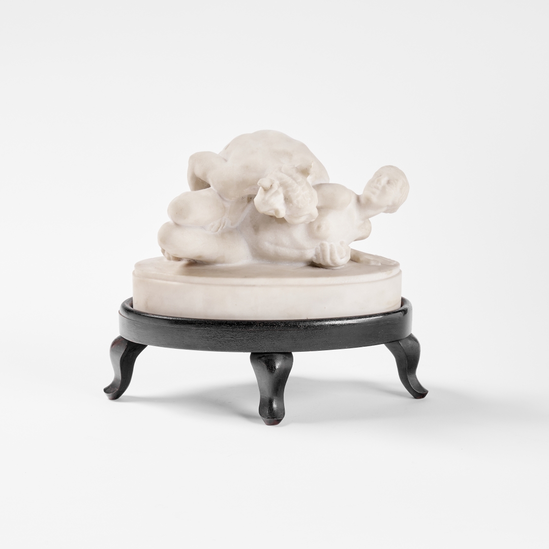 Artwork by Matthias Bechtold, Faun and nymph, Made of White Marble