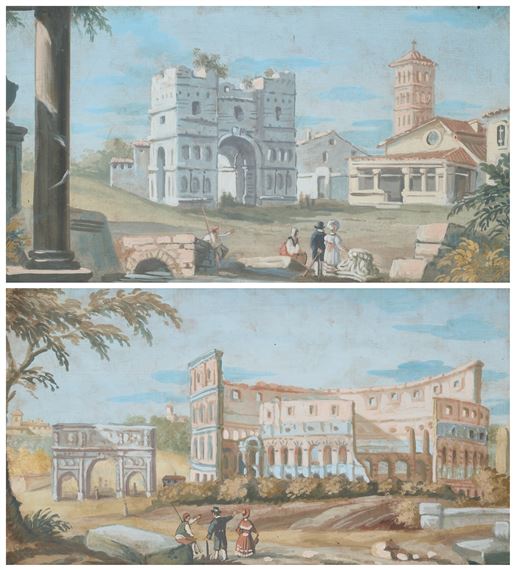 THE COLOSSEUM AND THE ARCH OF JANUS, ROME – A PAIR - Roman School, 19th Century