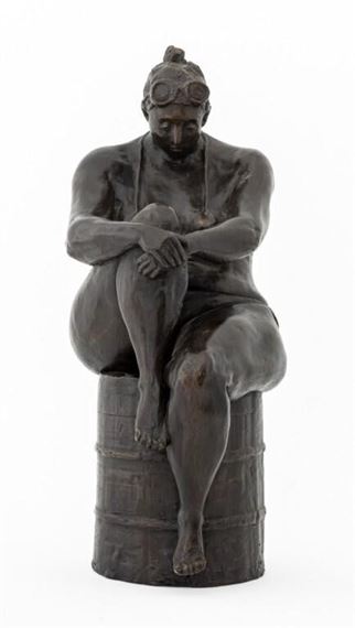 Seated Swimmer Bronzed Resin Sculpture - Immi C. Storrs