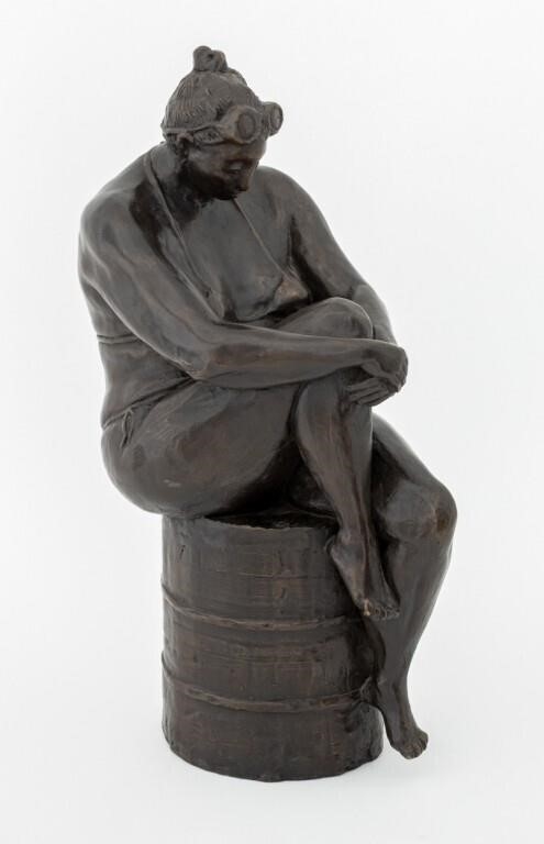 Artwork by Immi C. Storrs, Seated Swimmer Bronzed Resin Sculpture, Made of Bronzed Resin