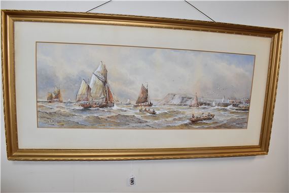 FISHING BOATS OFF THE COAST by Charles Frederick Allbon