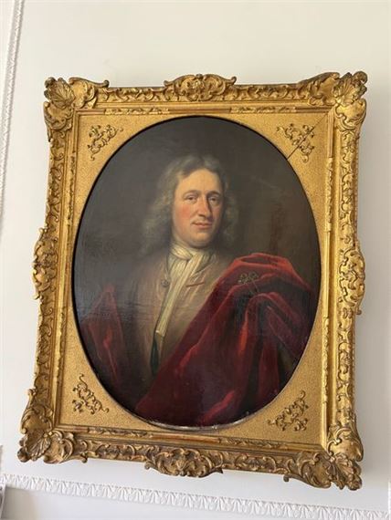 Bust-length portrait of a man in a red velvet cape by German School, 18th Century, 18th century