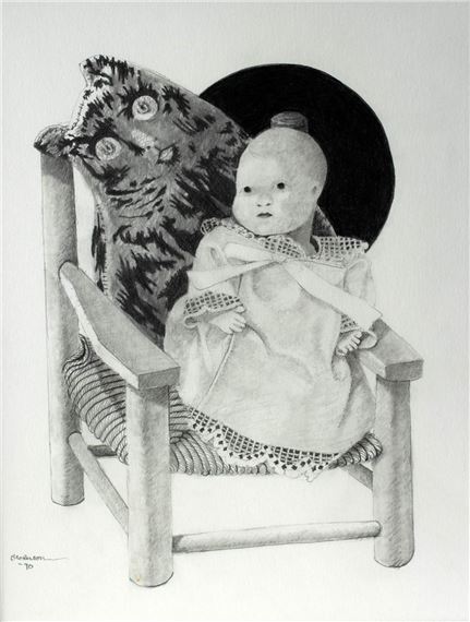 Infant & Toy Cat by Morris Broderson, 1990