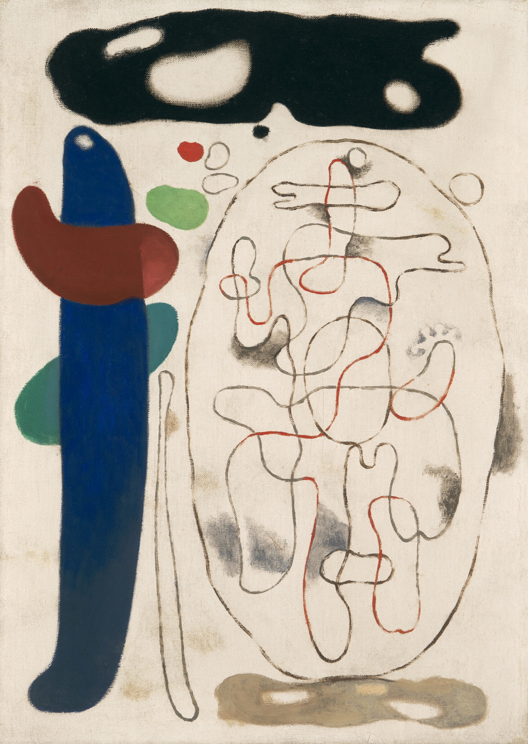 Artwork by Willi Baumeister, Dekomposition (Senkrechte mit Linienfigur, Made of oil on canvas