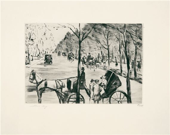 Allee im Tiergarten mit Kutsche im Vordergrund - Lesser Ury