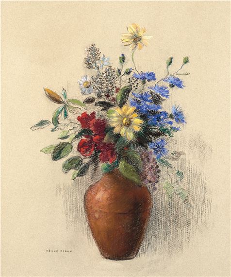 Redon、FLEURS DANS UN VASE BRUN、希少画集画 Odilon Redon | Fleurs dans un vase | MutualArt