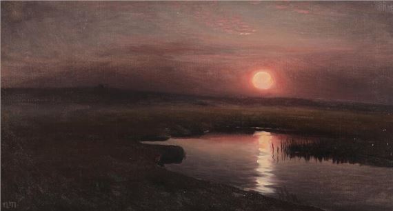 The sun setting over a stream - Alfred Märtens