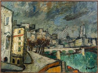 view of the SaÃ´ne and the steeples of Saint-Nizier Church - Émile Didier