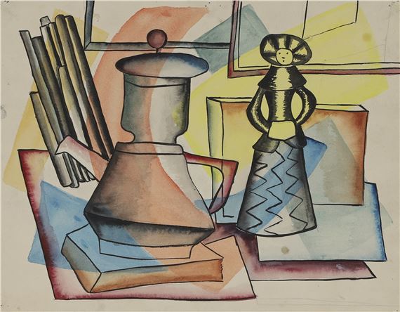 Nature morte à la cafetière et à la statuette - Nadia Léger