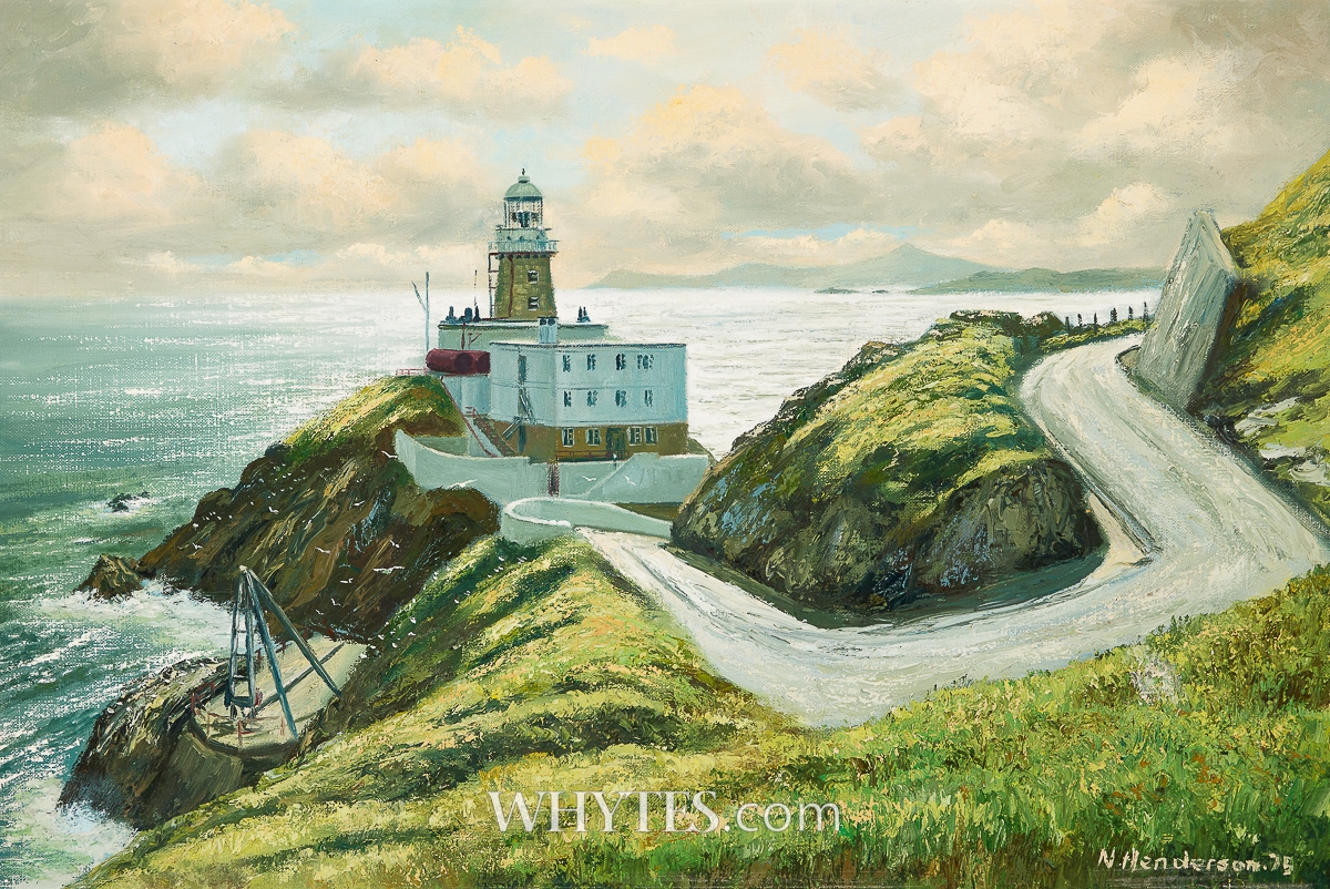 Artwork by Neville Henderson, BAILEY LIGHTHOUSE, HOWTH HEAD, COUNTY DUBLIN, 1975, Made of Oil On Canvas