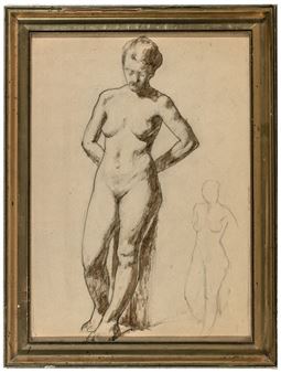 Női akt, sarkában tanulmányrajz - Sándor Basilides