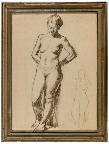 Női akt, sarkában tanulmányrajz - Sándor Basilides