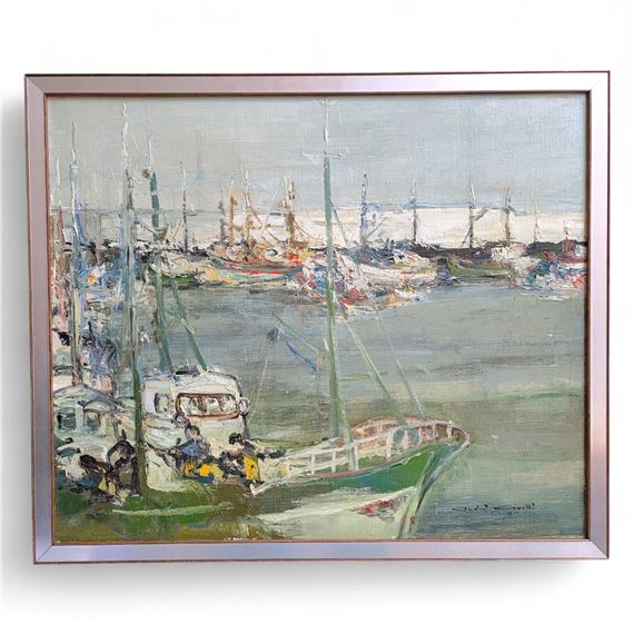 Saint Guénolé, bateaux de pêche au port by André Civelli, 1976