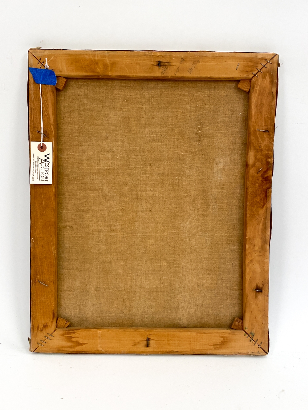 Artwork by Sándor Basilides, Untitled - 3 people with clown masks playing music in a circus setting, Made of Oil on canvas