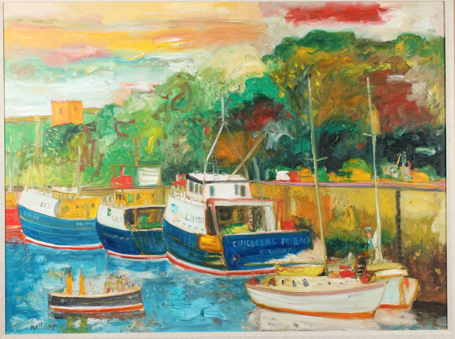 Artwork by John Bellany, Exmouth Harbour, Made of Oil On Canvas