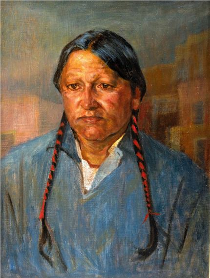 Native American Portrait Painting by Charles Winstanley Thwaites, ca. 1950s