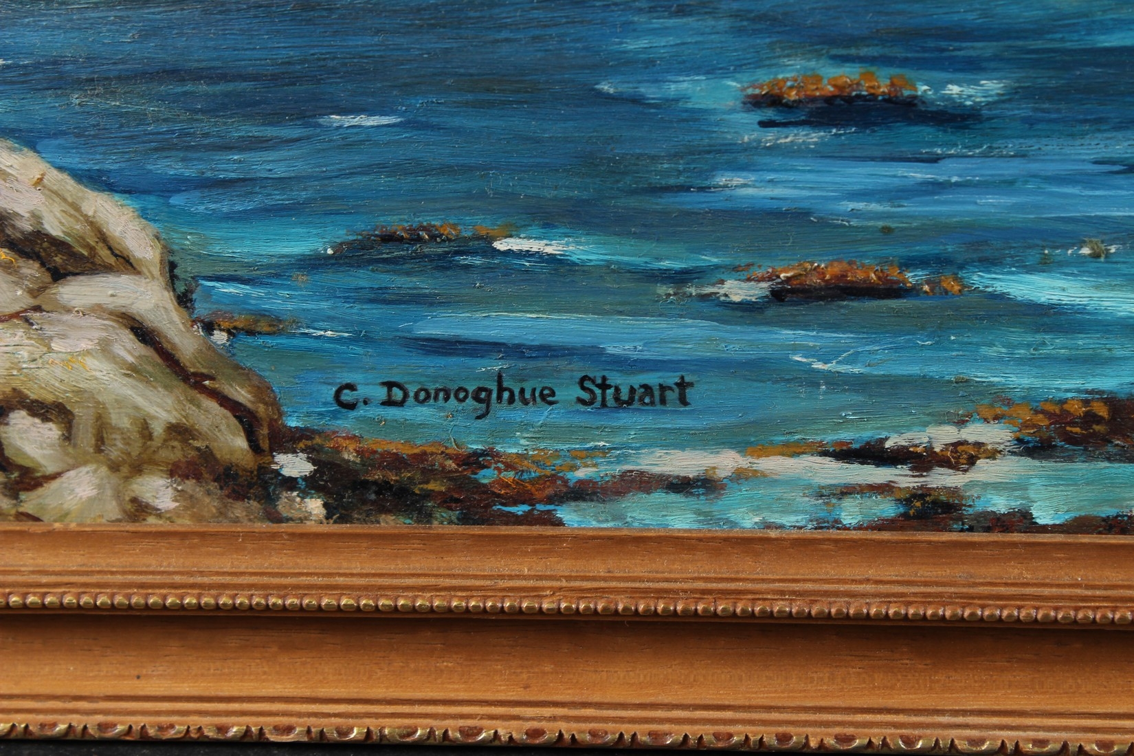 Artwork by C. Donoghue Stuart, Loch side view of mountains, Made of Oil On Board