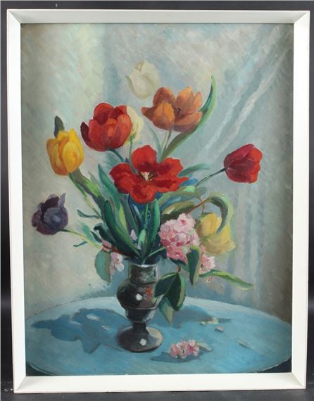 Mixed flowers in a vase by Ginette de Malet Roquefort, 1965