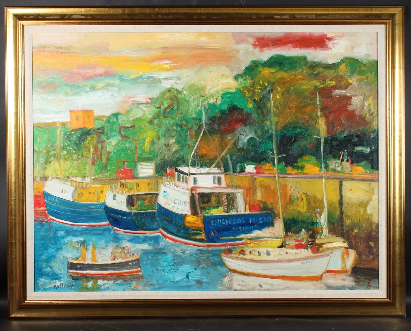 Artwork by John Bellany, Exmouth Harbour, Made of Oil On Canvas