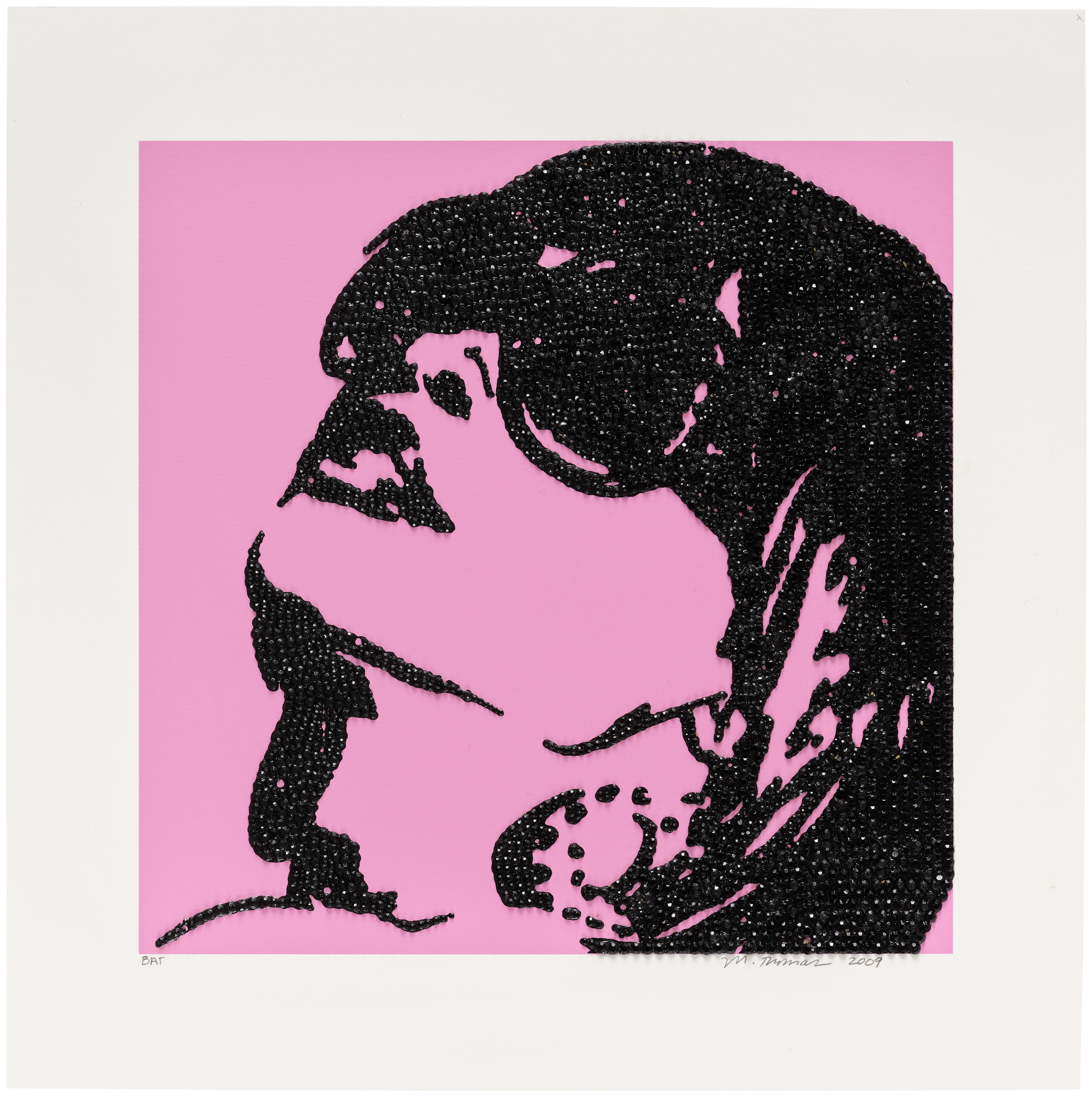 Artwork by Mickalene Thomas, Trois Divas (AEIOU and sometimes Y, Made of three screenprints in colors