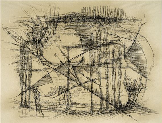 Dar der Dämmerung bringe einige Gräser von hier (nach E. Guillevic) / Abend steigt auf by Günther Huniat, 1973/ 1975