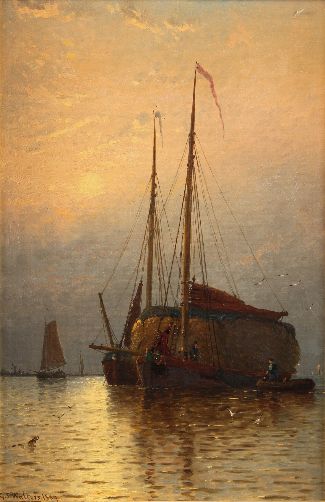 George Stanfield Walters | Moored ships at dusk (1889) | MutualArt